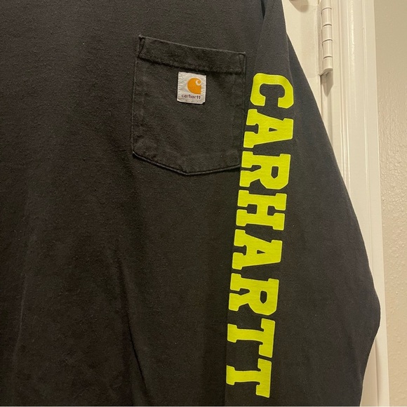 Carhartt Men's T Shirt Size Medium 100% Cotton Black Long Spell Out Sleeve Loose - Picture 5 of 7